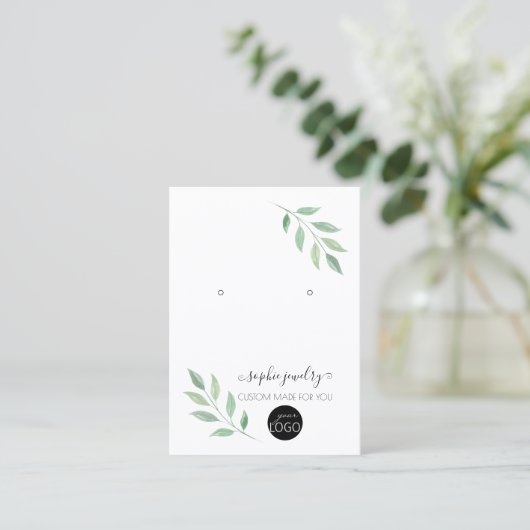 Groene Script Sieraden Logo Oorbellen Display Visitekaartje (Staand voorkant)