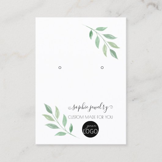 Groene Script Sieraden Logo Oorbellen Display Visitekaartje (Voorkant)