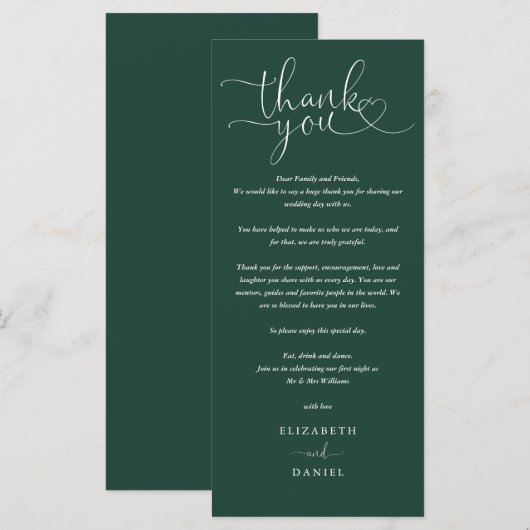 Groene Script Trouw Dankkaart Menu (Voorkant / Achterkant)