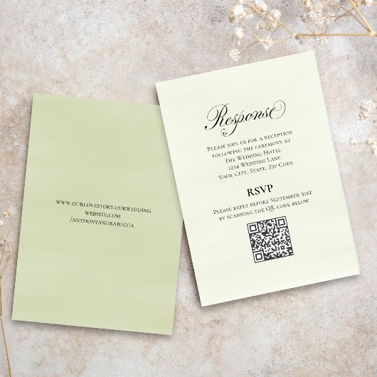 Groene Script Trouw QR Code RSVP Elegant Informatiekaartje
