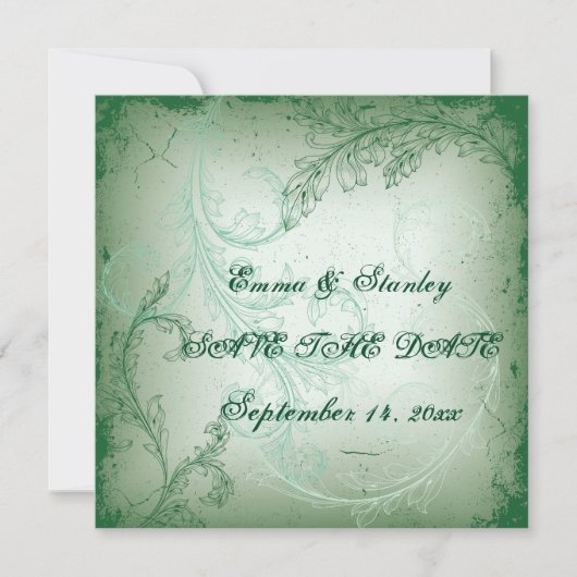  groene scroll leaf bruiloft Save the Date (Voorkant)