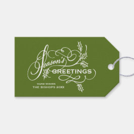 Groene Seizoenen Elegant Flourish Holiday Cadeaulabel