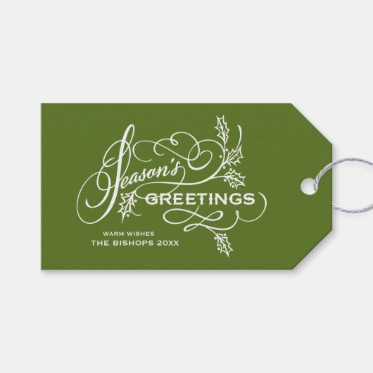 Groene Seizoenen Elegant Flourish Holiday Cadeaulabel (Voorkant (Horizontaal))