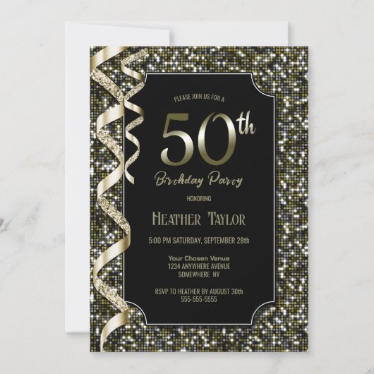 Groene Sequins 50e Verjaardagsfeestje Kaart (Voorkant)