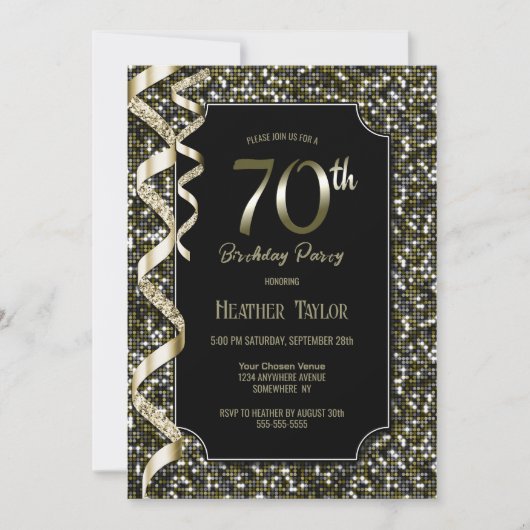 Groene Sequins 70e Verjaardagsfeestje Kaart (Voorkant)