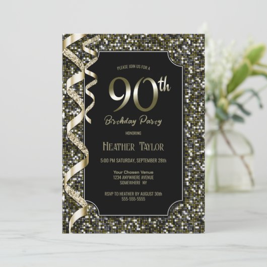 Groene Sequins 90e Verjaardagsfeestje Kaart (Staand voorkant)