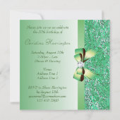 Groene Sequins, Bow & Diamond Birthday Party Kaart (Achterkant)