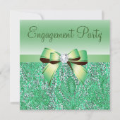 Groene Sequins, Bow & Diamond Engagement Party Kaart (Voorkant)