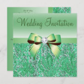 Groene Sequins, Bow & Diamond Wedding Invites Kaart (Voorkant / Achterkant)