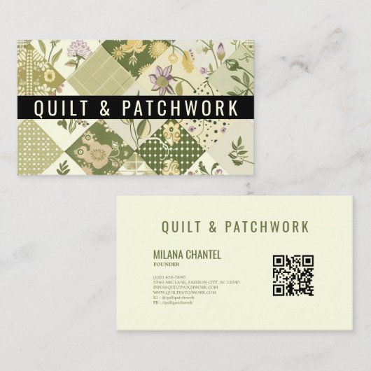 Groene Sering Kussenlap Patchwork Handgemaakte Kle Visitekaartje (Voorkant / Achterkant)