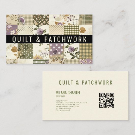 Groene Sering Kussenlap Patchwork Handgemaakte Kle Visitekaartje (Voorkant / Achterkant)
