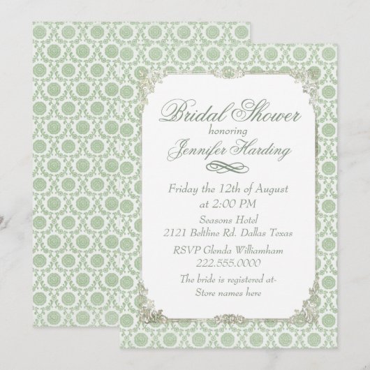 Groene Shabby Bridal Tea Party Kaart (Voorkant / Achterkant)