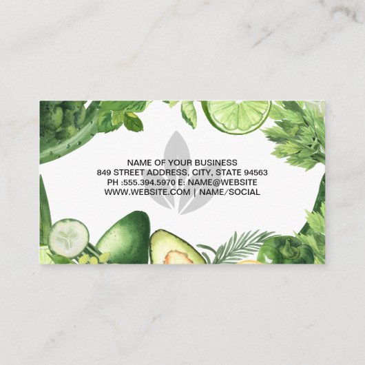 Groene shake van fruit en groenten | voedingsdesku visitekaartje (Achterkant)