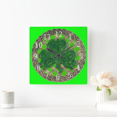 Groene Shamrock and Celtic Knots Square Clock Vierkante Klok (Huis)