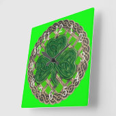 Groene Shamrock and Celtic Knots Square Clock Vierkante Klok (Hoek)