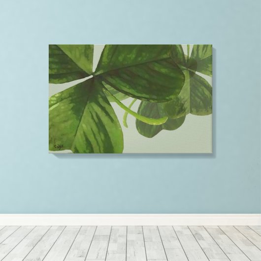 Groene Shamrock bladeren collage Canvas Afdruk (Insitu (Houten vloer))
