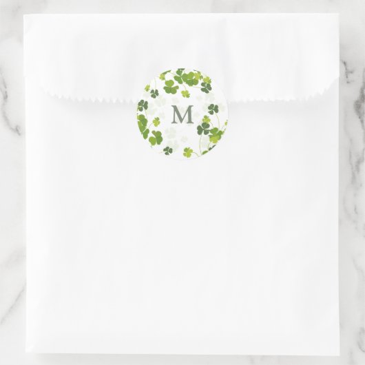 Groene Shamrock-boeketmonogram St. Patrick's Ronde Sticker (Tas)