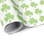 Groene Shamrock Clover Polka stippen patroon wit Cadeaupapier (Rol Hoek)