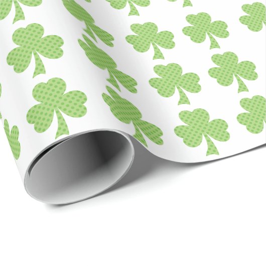 Groene Shamrock Clover Polka stippen patroon wit Cadeaupapier (Rol Hoek)