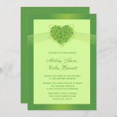 Groene shamrock clovers hart bruiloft-uitnodiging kaart (Voorkant / Achterkant)