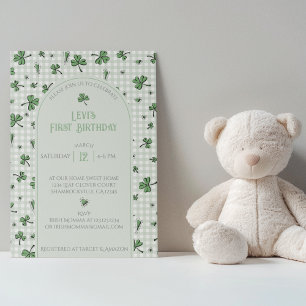 Groene Shamrock Eerste Verjaardag Foto Uitnodiging