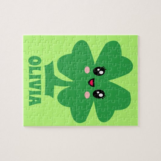 Groene Shamrock - Gepersonaliseerde Kinderen Legpuzzel (Horizontaal)