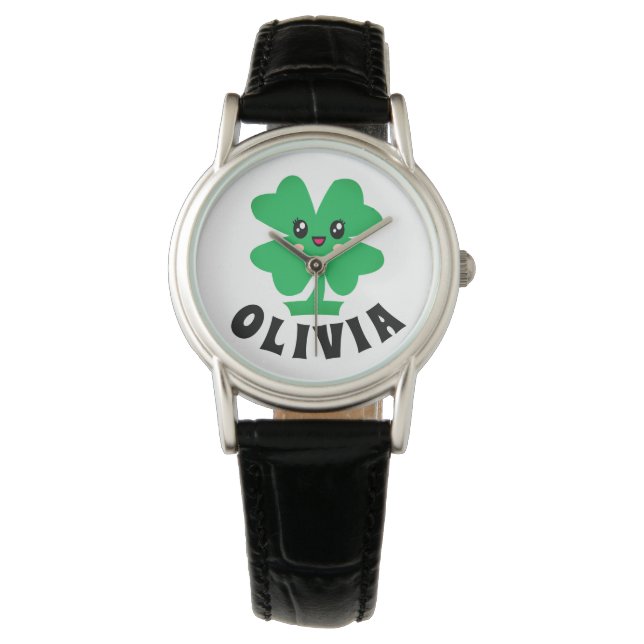 Groene Shamrock - Gepersonaliseerde naam Horloge (Voorkant)
