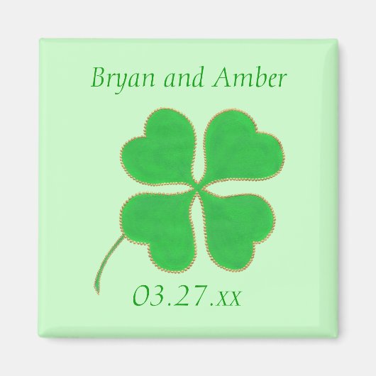 Groene Shamrock Gold-Stippen, sla de datum op Magn Magneet (Voorkant)