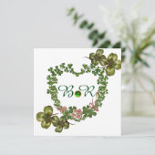 GROENE SHAMROCK HARTS MET PINKSTROMEN MONOGRAM AANKONDIGING (Staand voorkant)