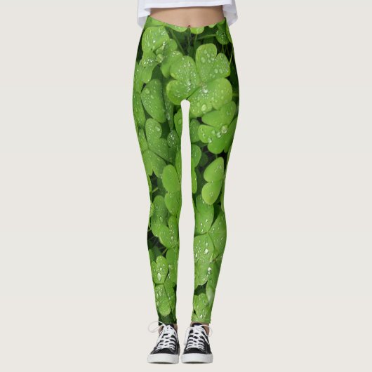 Groene shamrock klaver leggings voor St.Patricks d (Voorkant)