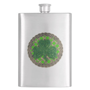 Groene Shamrock on Celtic Knots Flask Flacon
