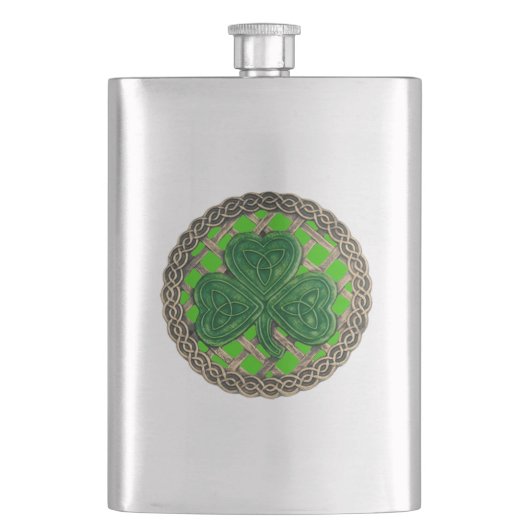 Groene Shamrock on Celtic Knots Flask Flacon (Voorkant)