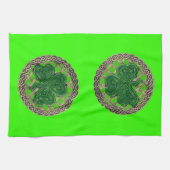 Groene shamrock on Celtic Knots Kitchen Towel Theedoek (Horizontaal)