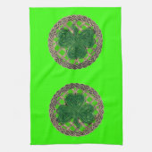 Groene shamrock on Celtic Knots Kitchen Towel Theedoek (Verticaal)