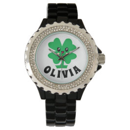 Groene Shamrock Personalized Name Watch Horloge