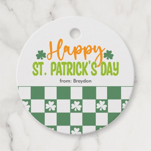 Groene shamrock pleinen St. Patrick's Day Bedankjes Labels (Voorkant)