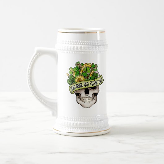 Groene Shamrock St Patrick Feeling Lucky Skull Bierpul (Links)