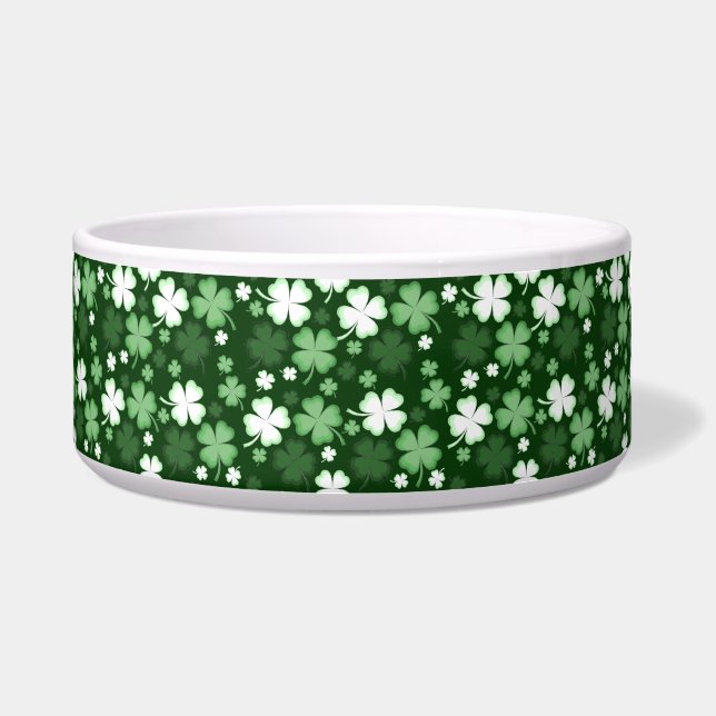 Groene Shamrock, St. Patrick's Day Hond Voerbakje (Voorkant)