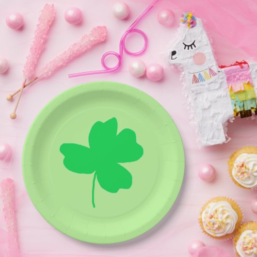 Groene Shamrock Vier Leaf Clover Light Green-Borde Papieren Bordje (Feest)