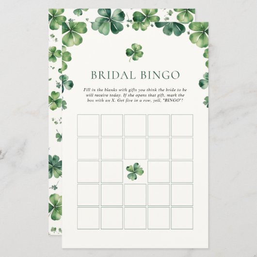 Groene Shamrock Vrijgezellenfeest Bruids Bingo (Voorkant / Achterkant)