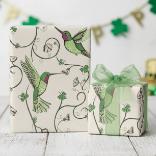 Groene Shamrock Wingerd Kolibrie Patroon Cadeaupapier