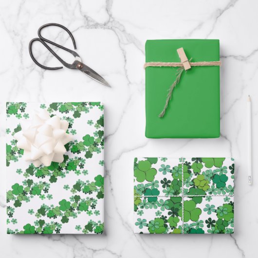 Groene Shamrocks & Daisies elke gelegenheid Inpakpapier Vel (Voorkant)