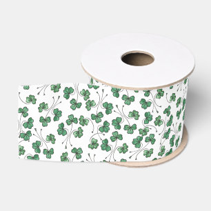Groene Shamrocks Ditsy Patroon op Wit Lint
