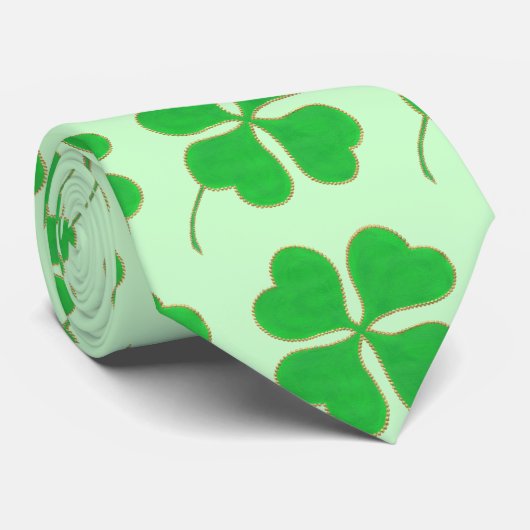 Groene Shamrocks getrimd in Gouden Stippen, Stropd Stropdas (Opgerold)