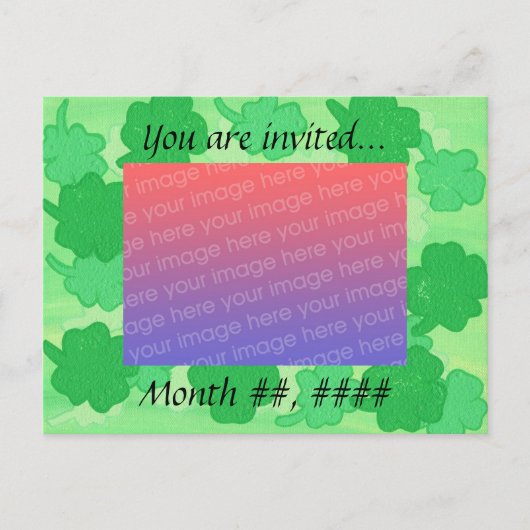 Groene Shamrocks Huwelijks Foto Uitnodigingskaarte Uitnodiging Briefkaart (Voorkant)