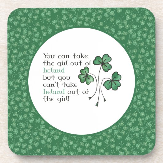 Groene Shamrocks Irish Girl Quote Set Onderzetters (Voorkant)