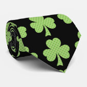 Groene Shamrocks klavers polka dots patroon zwart Stropdas (Opgerold)