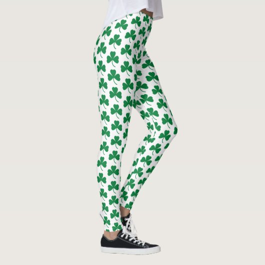 Groene Shamrocks op wit, St. Patrick's Day Leggings (Rechts)