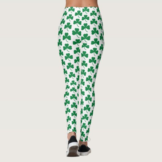 Groene Shamrocks op wit, St. Patrick's Day Leggings (Achterkant)
