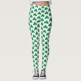 Groene Shamrocks op wit, St. Patrick's Day Leggings